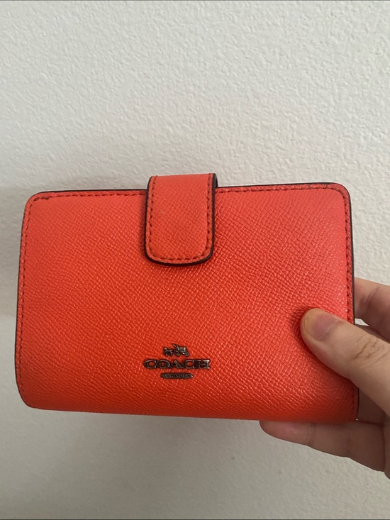Coach Handbags - Coach Orange Leather Card Holder Wallet with Snap Tab